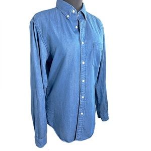 Women's Uniqlo button down Shirt Blue long sleeve Oxford collar 100% cotton slim